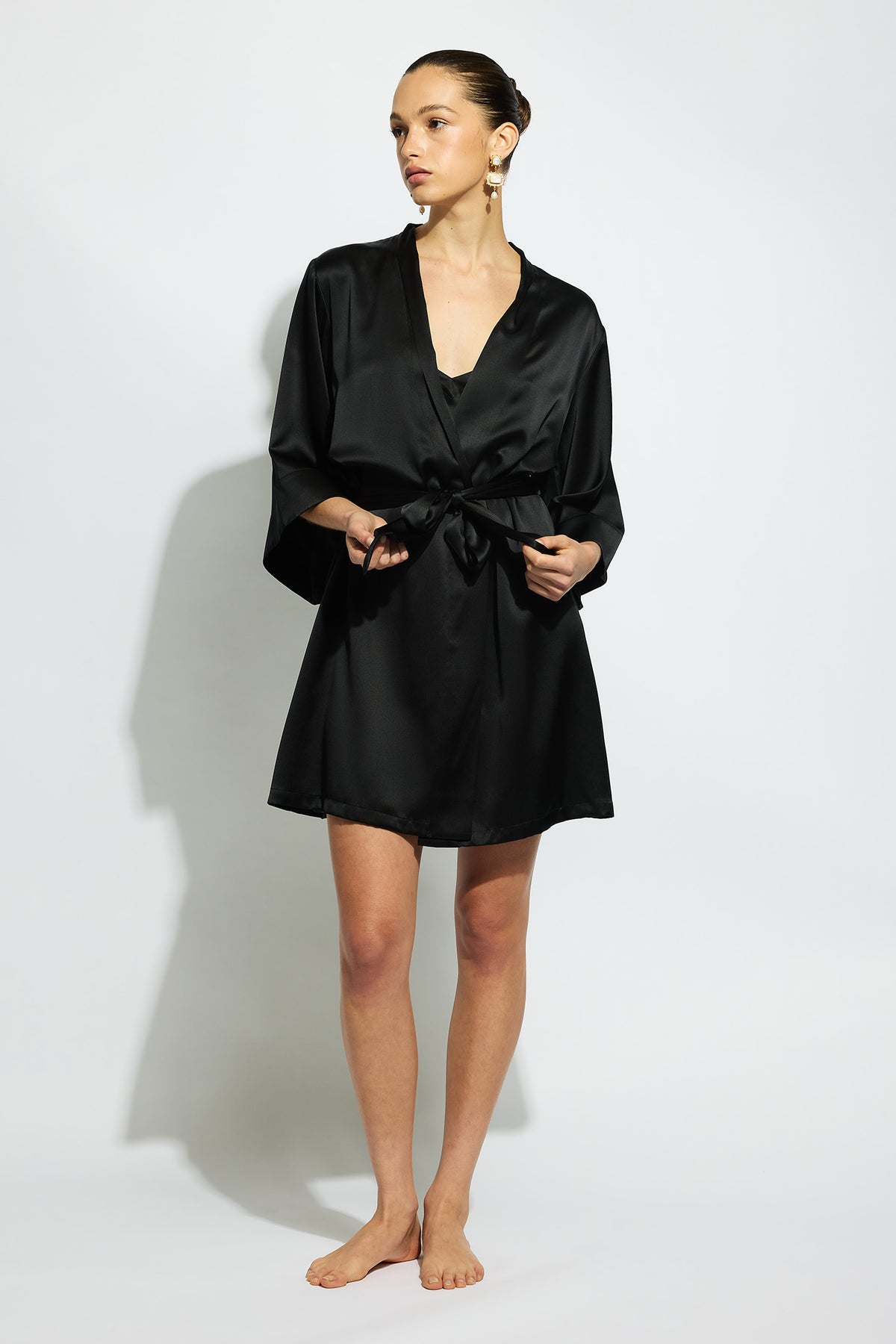 The Silk Wrap Robe By GINIA In Black