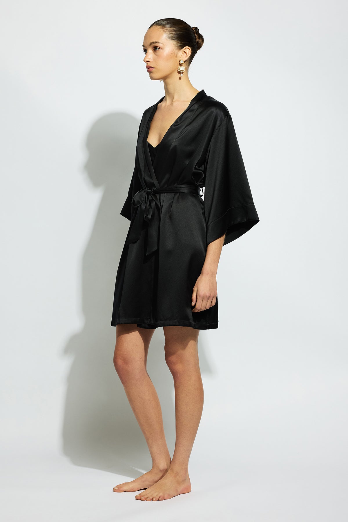 The Silk Wrap Robe By GINIA In Black