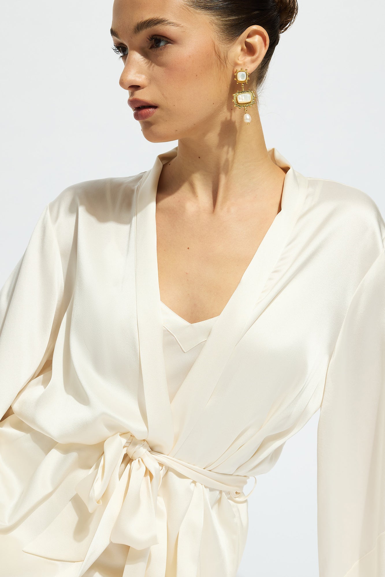 The Silk Wrap Robe By GINIA In Creme