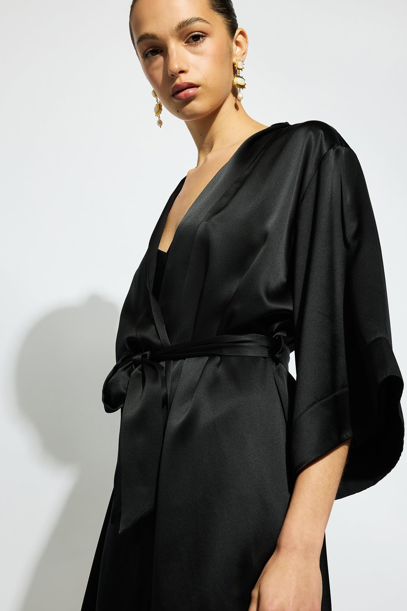 The Silk Wrap Robe By GINIA In Black