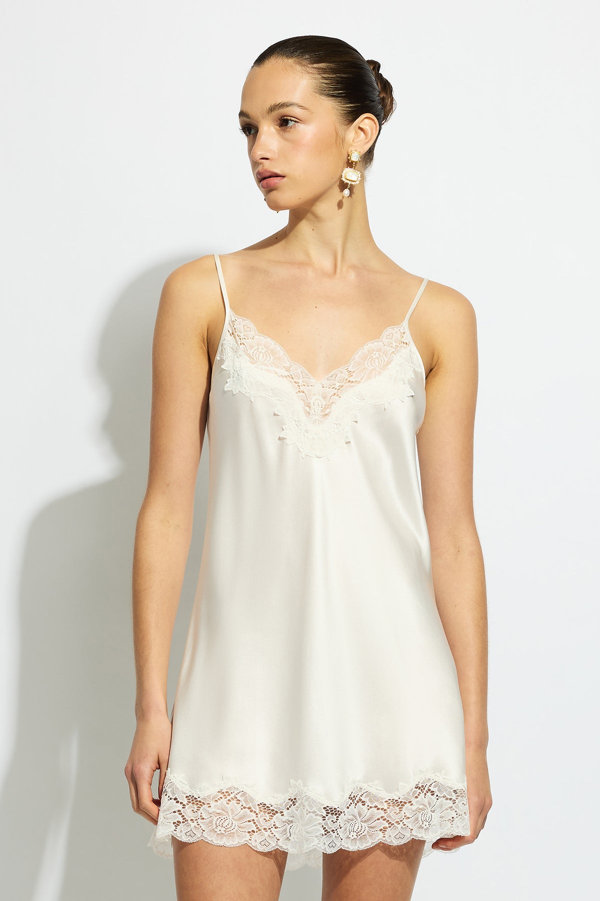 The Silk Lace Chemise By GINIA In Creme