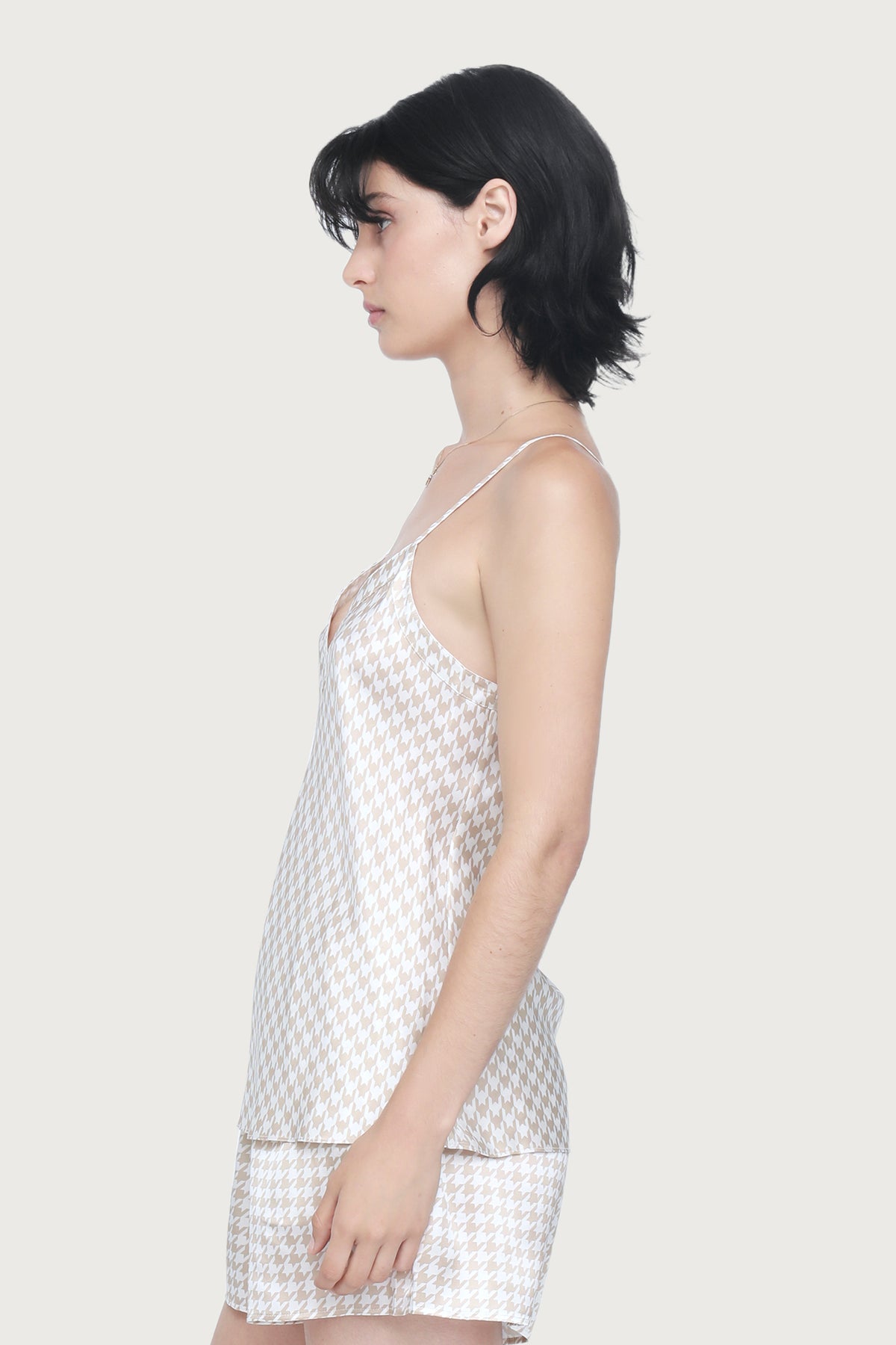 Silk Cami by Ginia in Mink Houndstooth