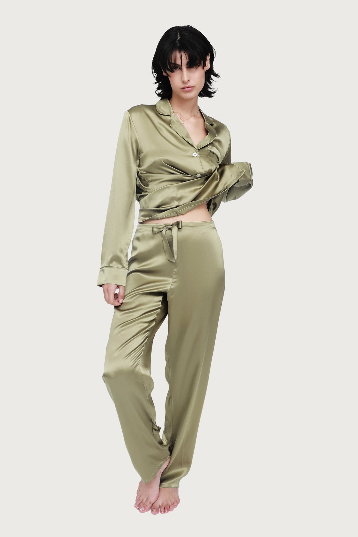 The Fine Finishes Pyjama By GINIA In Khaki