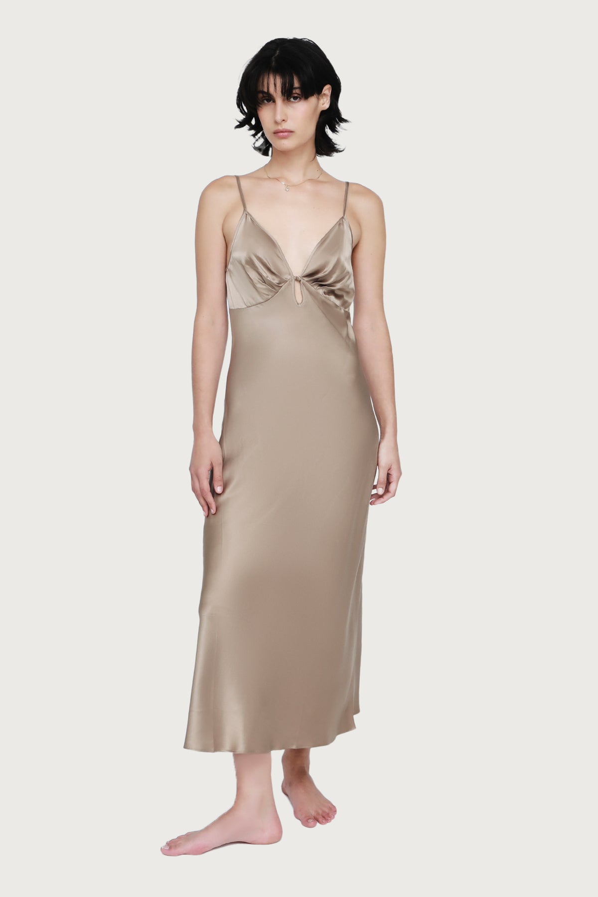 The Antoinette Long Slip By GINIA In Sepia