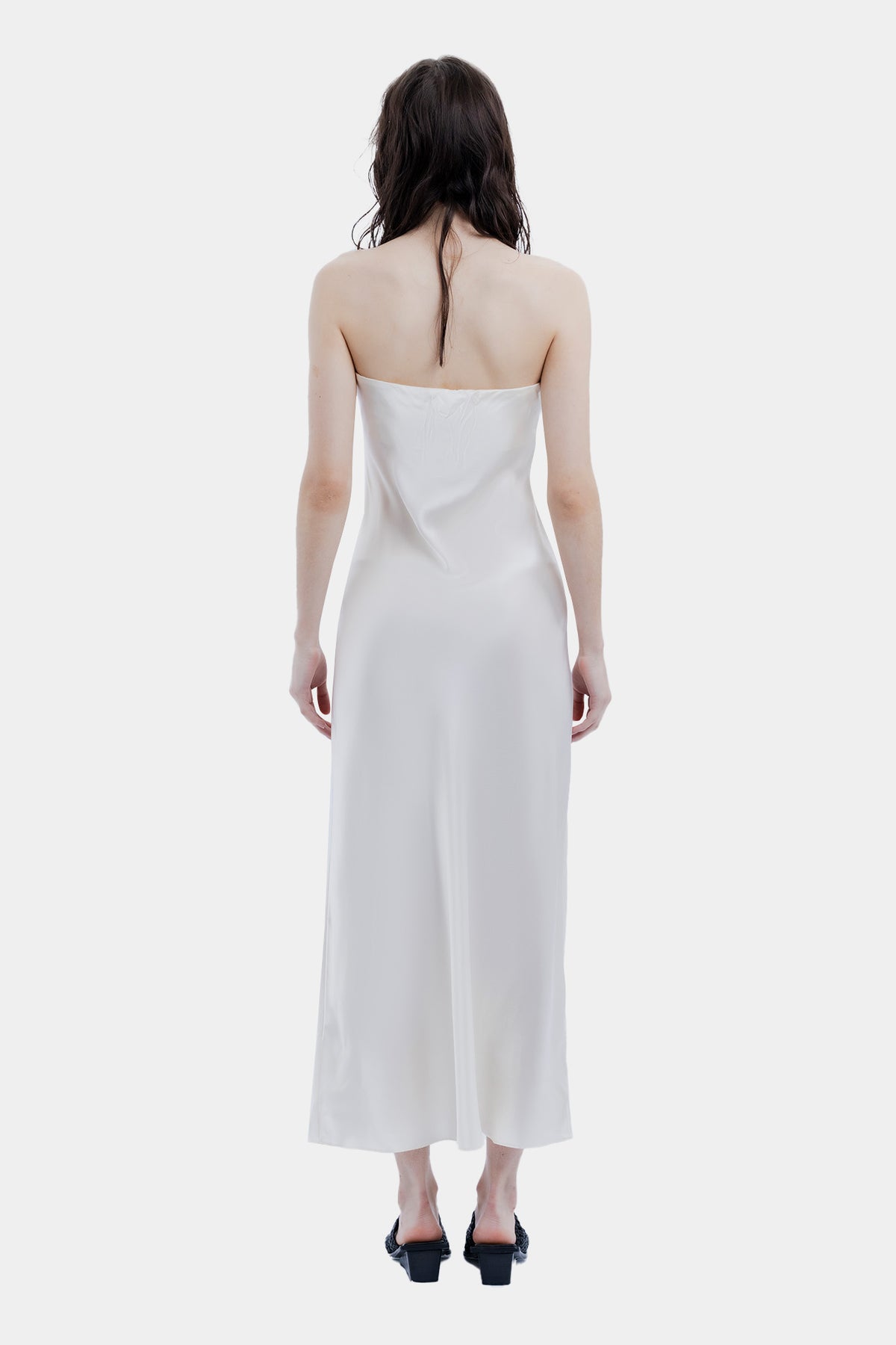 The Strapless Bias Midi Dress By GINIA In Buttercream