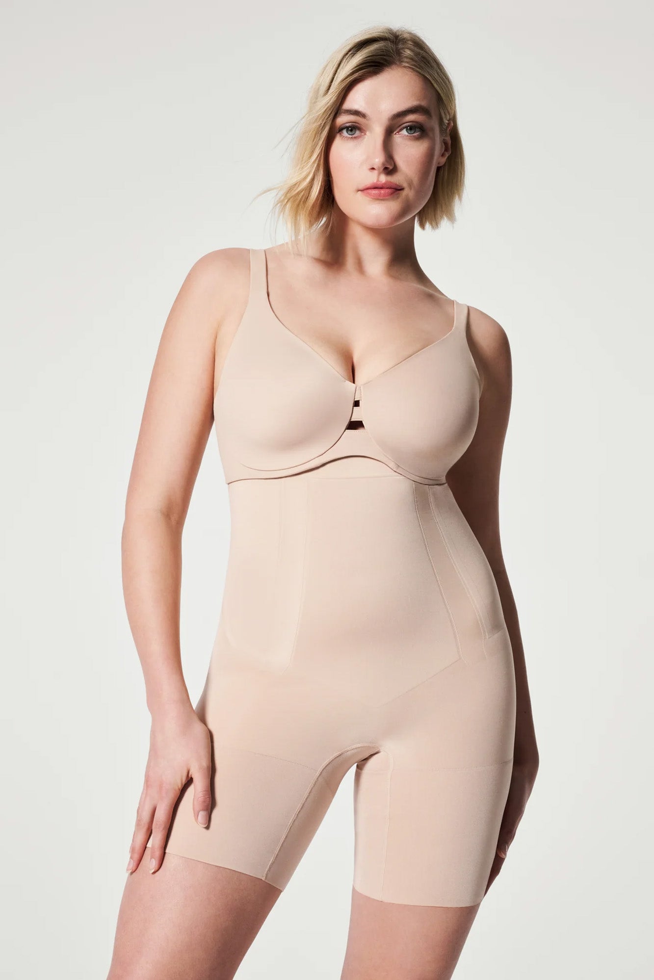 Spanx Thinstincts Open-Bust Mid-Thigh Bodysuit - Soft Nude • Price »